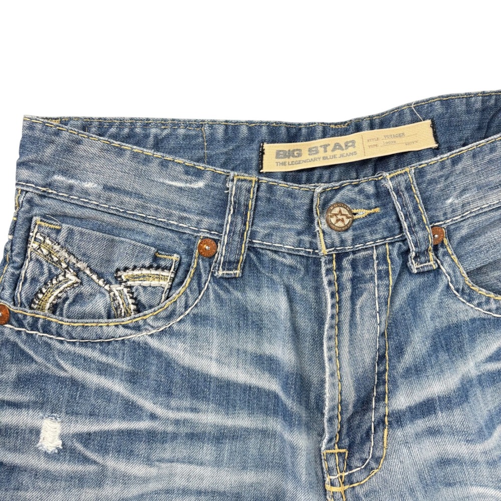 Big Star Voyager Mens Loose Fit Distressed Medium Wash Denim Jeans 34x34